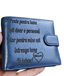 Portofel Personalizat 'Poate pentru lume pnnb', barbati, piele naturala , albastru