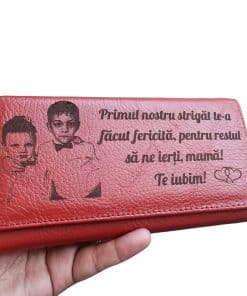 Portofel Personalizat 'Primul nostru strigat', dama, piele naturala, rosu