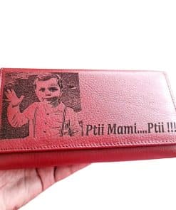 Portofel Personalizat 'Ptii Mami... Ptii', dama, piele naturala, rosu