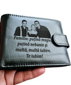 Portofel Personalizat 'Putina magie, putina nebunie', barbati, piele naturala , negru