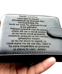 Portofel Personalizat 'Rugaciunea Tatal nostru', barbati, piele naturala , negru