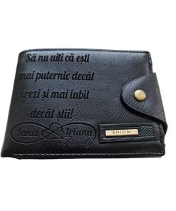 Portofel Personalizat 'Sa nu uiti ca esti', barbati, piele, cu capsa, negru