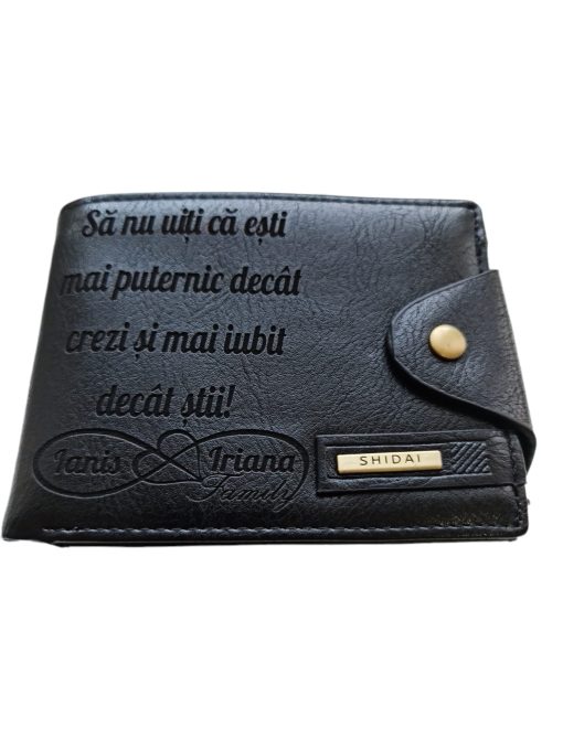 Portofel Personalizat 'Sa nu uiti ca esti', barbati, piele, cu capsa, negru