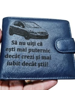 Portofel Personalizat 'Sa nu uiti ca esti mai puternic', barbati, piele naturala, cu capsa, albastru