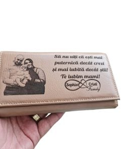 Portofel Personalizat 'Sa nu uiti ca esti mai puternica', dama, piele naturala, crem
