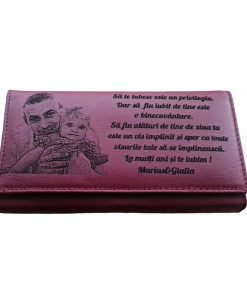 Portofel Personalizat 'Sa te iubesc', dama, piele naturala, rosu