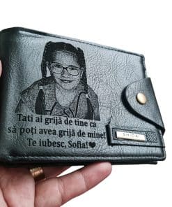 Portofel Personalizat 'Tati ai grija de tine 2', barbati, piele , cu capsa, negru