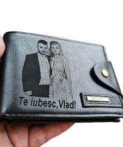 Portofel Personalizat 'Te iubesc Vlad', barbati, piele , cu capsa, negru