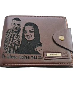Portofel Personalizat 'Te iubesc iubirea mea', barbati, piele, cu capsa, maro