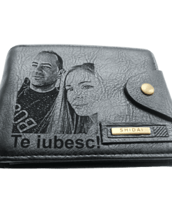 Portofel Personalizat 'Te iubesc penb 2', barbati, piele , cu capsa, negru
