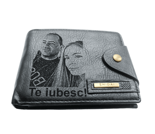 Portofel Personalizat 'Te iubesc penb 2', barbati, piele , cu capsa, negru