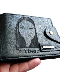 Portofel Personalizat 'Te iubesc penb 4', barbati, piele , cu capsa, negru