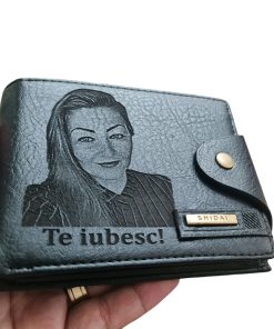 Portofel Personalizat 'Te iubesc penb 6', barbati, piele , cu capsa, negru
