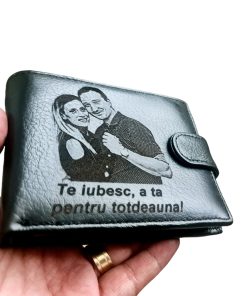 Portofel Personalizat 'Te iubesc pnnb', barbati, piele naturala , negru