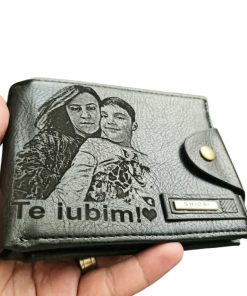 Portofel Personalizat 'Te iubim', barbati, piele , cu capsa, negru