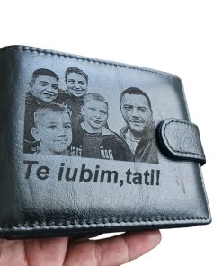 Portofel Personalizat 'Te iubim Tati 2', barbati, piele naturala , negru