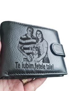 Portofel Personalizat 'Te iubim fetele tale', barbati, piele naturala , negru