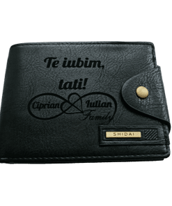 Portofel Personalizat 'Te iubim tati penb 2', barbati, piele, cu capsa, negru