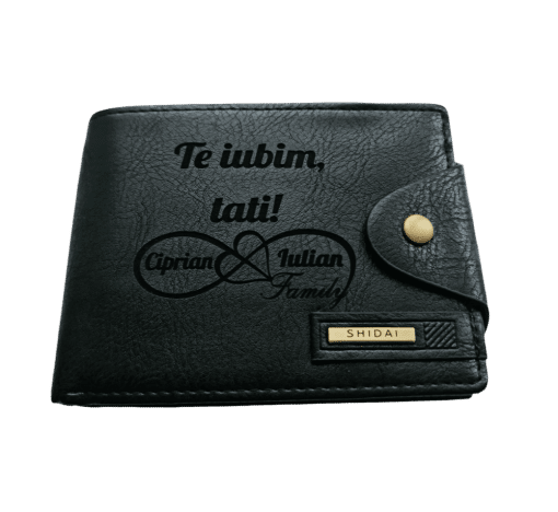 Portofel Personalizat 'Te iubim tati penb 2', barbati, piele, cu capsa, negru