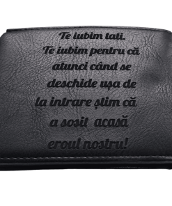 Portofel Personalizat 'Te iubim tati penb', barbati, piele, cu capsa, negru