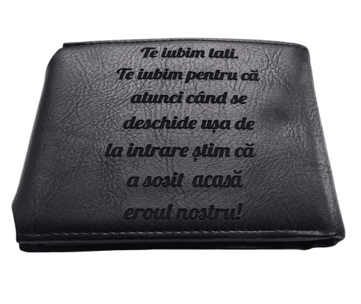 Portofel Personalizat 'Te iubim tati penb', barbati, piele, cu capsa, negru
