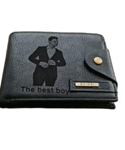 Portofel Personalizat 'The best boy', barbati, piele , cu capsa, negru
