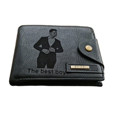 Portofel Personalizat 'The best boy', barbati, piele , cu capsa, negru