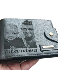 Portofel Personalizat 'Tot ce iubesc', barbati, piele , cu capsa, negru