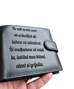 Portofel Personalizat 'Tu esti acela care', barbati, piele naturala , negru