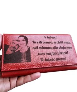 Portofel Personalizat 'Tu esti comoara', dama, piele naturala, rosu
