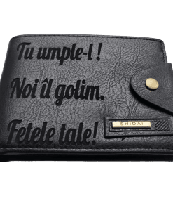 Portofel Personalizat 'Tu umple-l', barbati, piele, cu capsa, negru