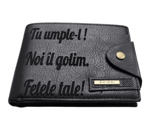 Portofel Personalizat 'Tu umple-l', barbati, piele, cu capsa, negru