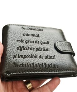 Portofel Personalizat 'Un invatator minunat', barbati, piele naturala , negru