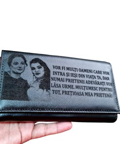 Portofel Personalizat 'Vor fi multi oameni', dama, piele naturala, negru