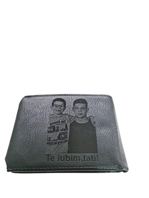 Portofel Personalizat cu poza e16, barbati, piele, cu capsa, negru