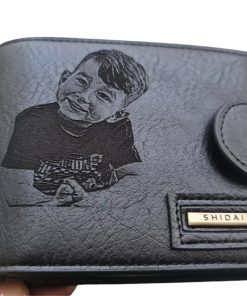 Portofel Personalizat cu poza e18, barbati, piele, cu capsa, negru