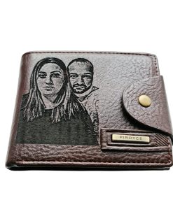Portofel Personalizat cu poza e20, barbati, piele, cu capsa, maro