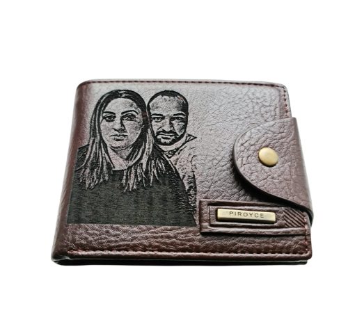 Portofel Personalizat cu poza e20, barbati, piele, cu capsa, maro