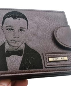 Portofel Personalizat cu poza e21, barbati, piele, cu capsa, maro