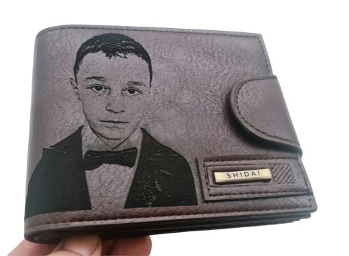 Portofel Personalizat cu poza e21, barbati, piele, cu capsa, maro
