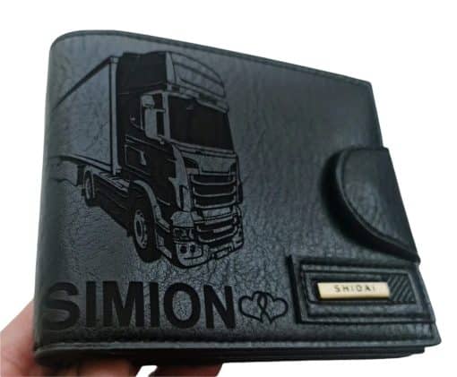 Portofel Personalizat cu poza e22, barbati, piele, cu capsa, negru