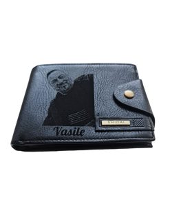 Portofel Personalizat cu poza e23, barbati, piele, cu capsa, negru