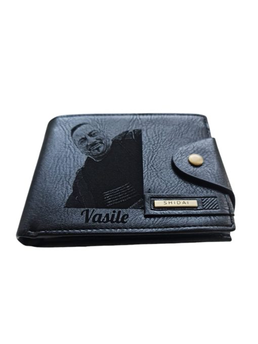 Portofel Personalizat cu poza e23, barbati, piele, cu capsa, negru