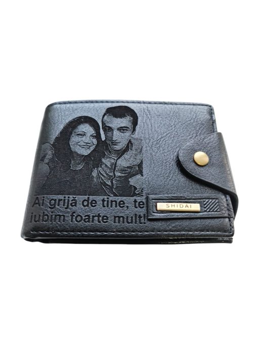 Portofel Personalizat cu poza e24, barbati, piele, cu capsa, negru
