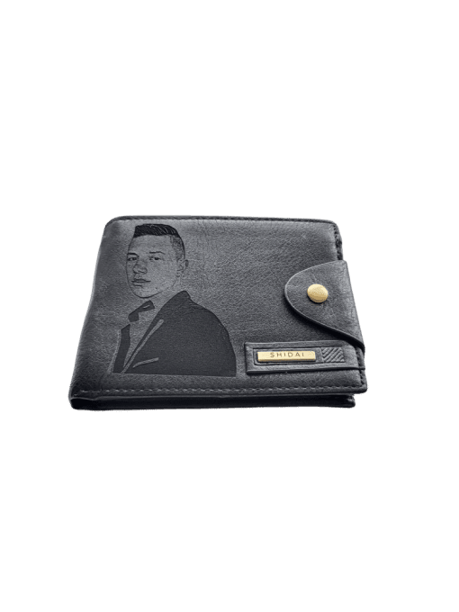 Portofel Personalizat cu poza e26, barbati, piele, cu capsa, negru