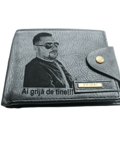 Portofel Personalizat cu poza e28, barbati, piele, cu capsa, negru