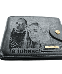 Portofel Personalizat cu poza e30, barbati, piele, cu capsa, negru