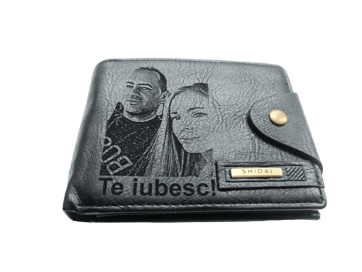 Portofel Personalizat cu poza e30, barbati, piele, cu capsa, negru