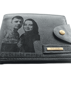Portofel Personalizat cu poza e31, barbati, piele, cu capsa, negru
