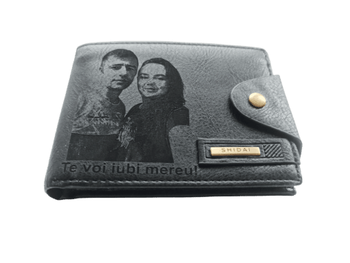 Portofel Personalizat cu poza e31, barbati, piele, cu capsa, negru